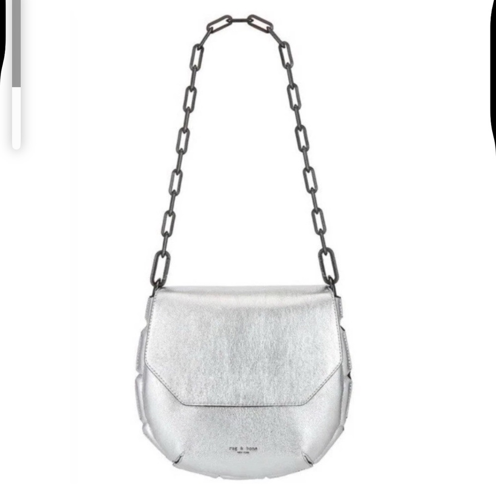 Rag & Bone Silver Leather Sadie Shoulder Bag w/ Gunmetal Chain Link Strap, EUC